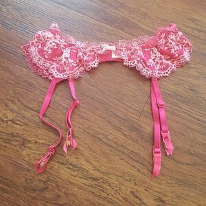 Victorias Secret Hot Pink Chic Feminine Edgy Sexy Dainty Sheer Lace Garter Belt